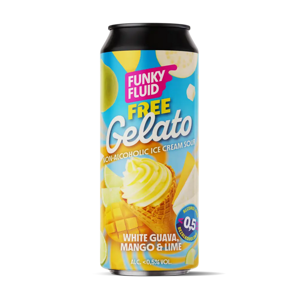 Funky Fluid Free Gelato Weißes Guava-, Mango- und Limettenbier ohne Alkohol 0,5 %